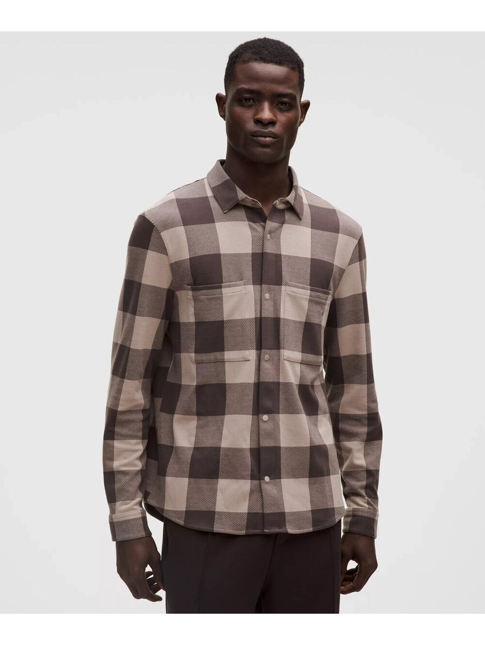 NWT Lululemon Men's Size Small Soft Knit Brown Plaid Overshirt Lumberjack Fall